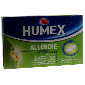 Humex allergie Cétirizine 10mg - 7 comprimés pelliculés sécables