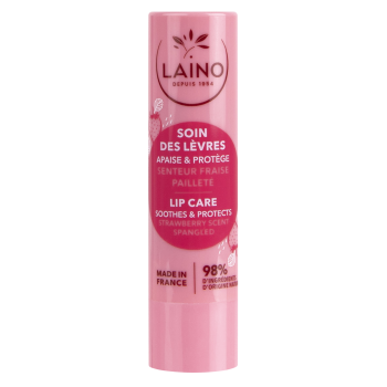 Soin des lèvres pailleté parfum fraise Laino - 1 stick de 4 g