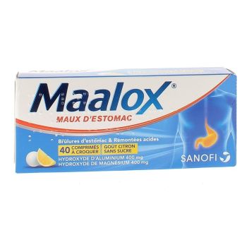 Maalox maux d'estomac comprimés citron sans sucres à croquer - boîte de 40 comprimés