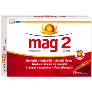 Mag 2 sans sucre 122mg solution buvable - 30 ampoules