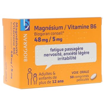 Magnesium Vitamine B6 Biogaran Conseil 48mg/5mg - 50 comprimés pelliculés