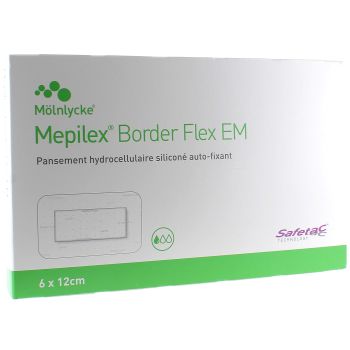 Mepilex Border Flex EM pansement hydrocellulaire siliconé extra mince 6x12cm Mölnlycke - boîte de 10 pansements