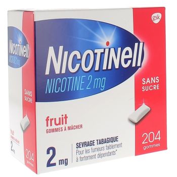 Nicotinell fruit 2mg sans sucre gomme à mâcher - boite de 204 gommes