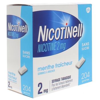 Nicotinell menthe fraicheur 2mg sans sucre gomme à mâcher - boite de 204 gommes