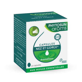 Capsules nez et gorge aromadoses aux huiles essentielles Phytosun arôms - 30 capsules