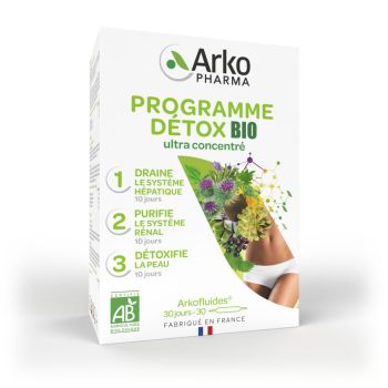 Programme détox triple action bio Arkopharma - boîte de 30 ampoules