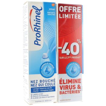 ProRhinel spray enfants-adultes lavage nasal - lot de 2 sprays de 100 ml