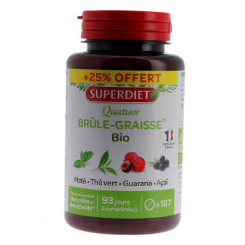 Quatuor Brûle-graisses bio Super Diet - pot de 187 comprimés + 25% offert