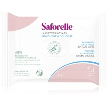 Lingettes intimes fraîcheur et douceur Saforelle - sachet de 10 lingettes