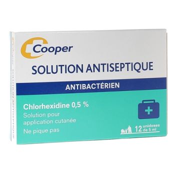 Solution antiseptique chlorhexidine 0,5% Cooper - 12 unidoses de 5 ml