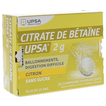 Citrate de betaine 2g citron sans sucre effervescent UPSA - boite de 20 comprimés