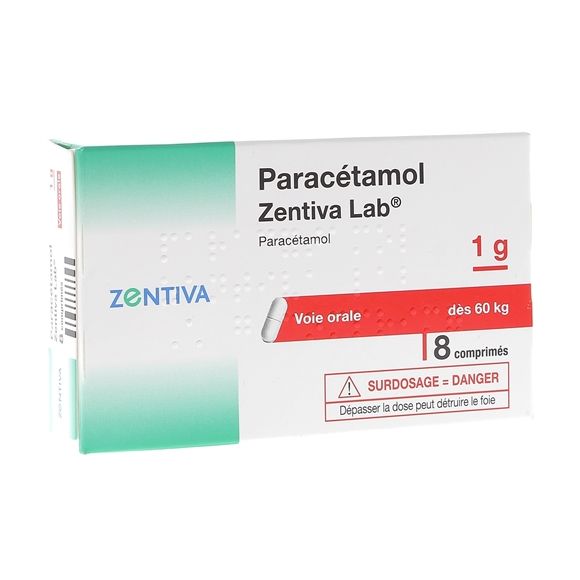 Paracétamol 1000 mg Zentiva Lab - boîte de 8 comprimés