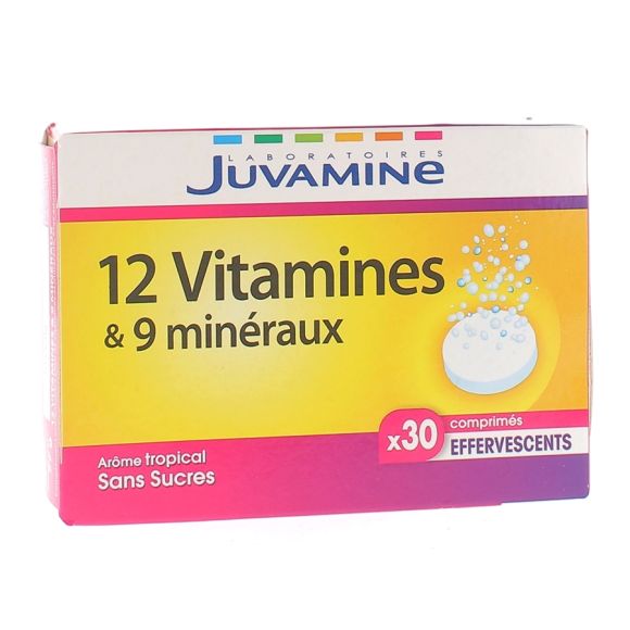 12 Vitamines & 9 Minéraux Juvamine - boîte de 30 comprimés effervescents