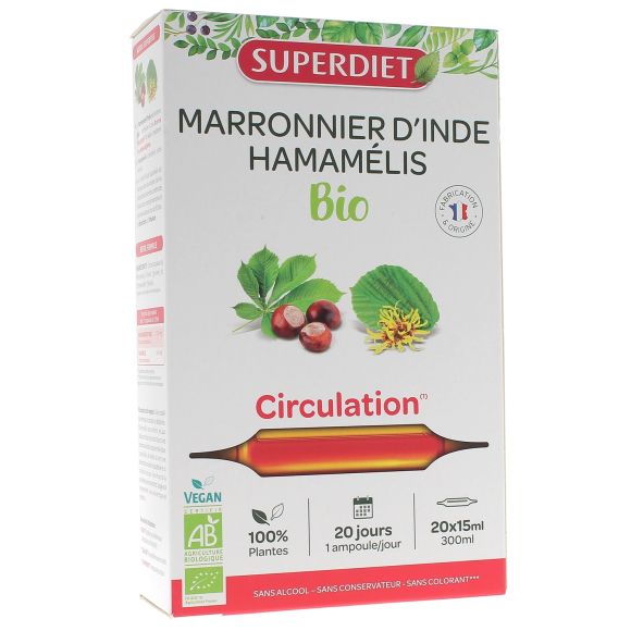 Marronnier d'inde / Hamamélis bio Super Diet - boîte de 20 ampoules de 15 ml