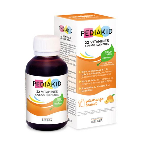 Pediakid 22 vitamines et oligo-éléments goût orange abricot - flacon de 125 ml