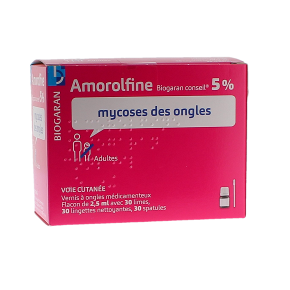 Amorolfine 5% mycoses des ongles Biogaran Conseil - 1 vernis à ongles médicamenteux de 2,5ml avec 30 limes