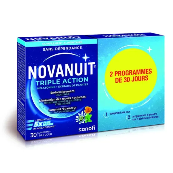 Novanuit triple action Sanofi - lot de 2 boîtes de 30 comprimés