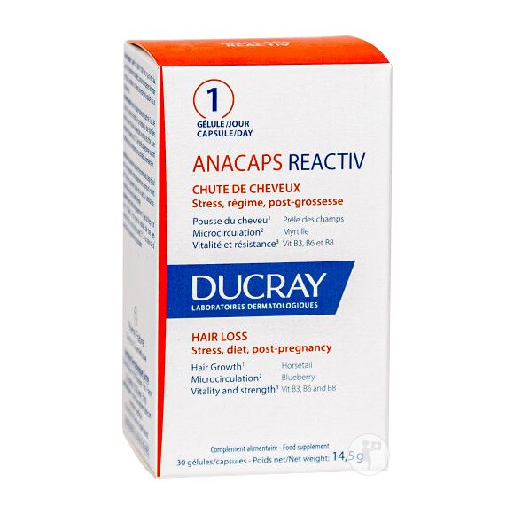 Anacaps reactiv cheveux et ongles Ducray - pot de 30 gélules