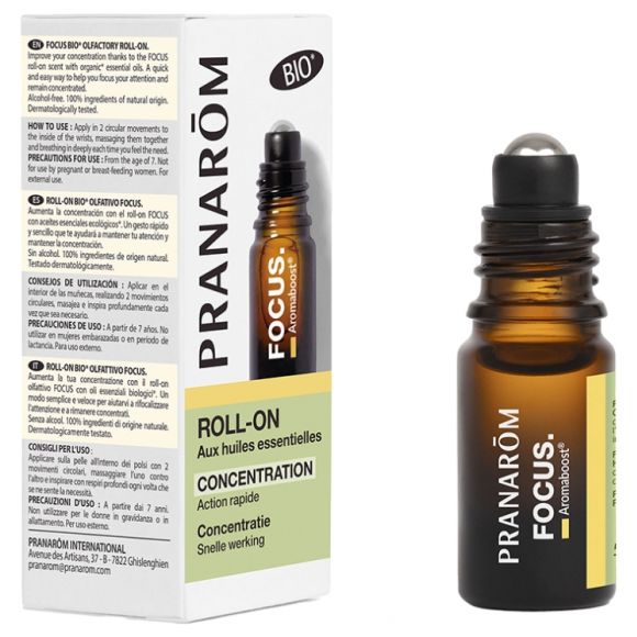 Aromaboost Focus concentration Roll-on aux huiles essentielles bio Pranarôm - roll-on de 5 ml