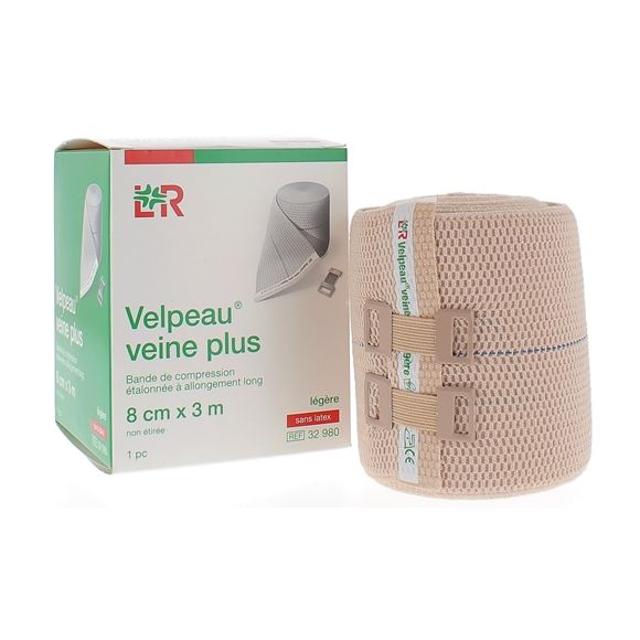 Bande de compression veine plus légère sans latex Velpeau - 1 bande de 8cmx3m