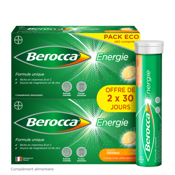 Berocca Energie Orange Vitamine B et C, magnésium et Zinc 60 comprimés effervescents