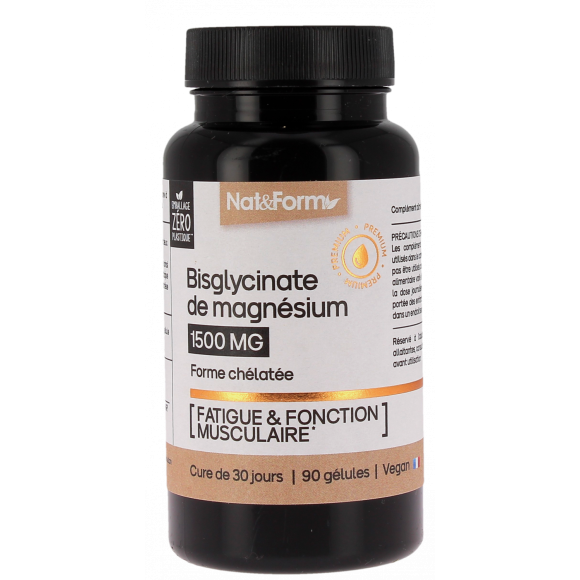 Bisglycinate de magnésium 1500mg Nat&Form - pot de 90 gélules