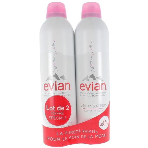 Brumisateur spray Evian - lot de 2 flacons de 300 ml