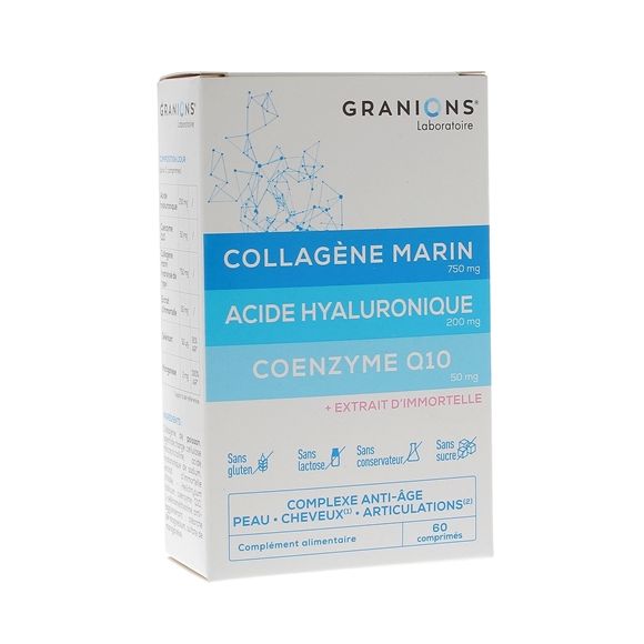 Collagène marin acide hyaluronique coenzyme Q10 Granions - boîte de 60 comprimés