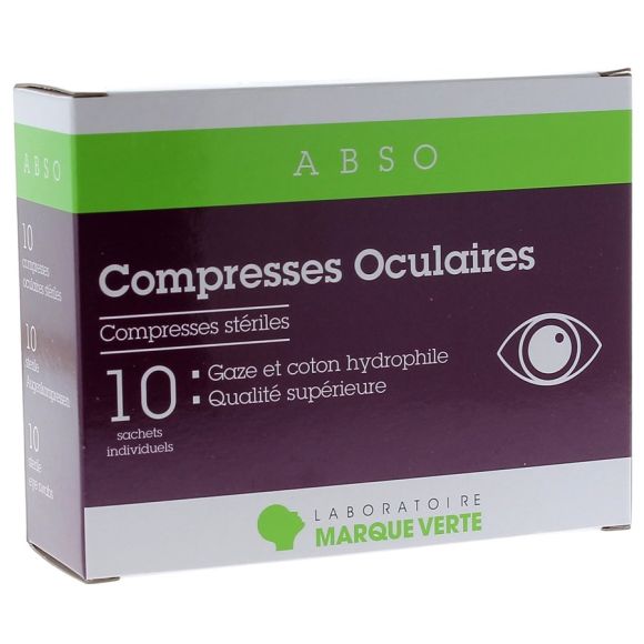 Compresses Oculaires Stériles ABSO Marque Verte - boîte de 10 sachets individuels