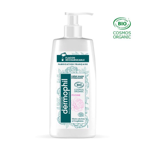 Crème mains hydratante bio à la pivoine Dermophil Indien - flacon-pompe de 200ml