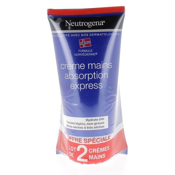 Crème mains absorption express Neutrogena - lot de 2 tubes de 75 ml