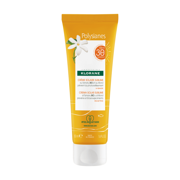 Crème solaire sublime au Tamanu bio et Monoï visage SPF 30 Klorane - tube de 50 ml