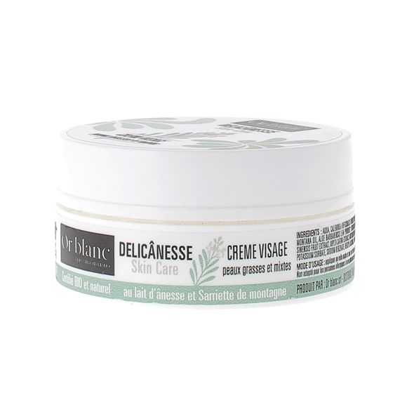 Delicânesse Crème visage peaux grasses et mixtes au lait d'ânesse bio Or Blanc - pot de 50ml