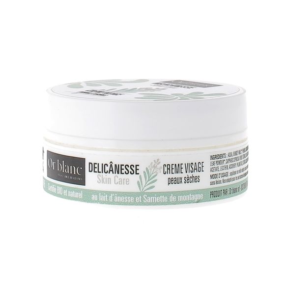 Delicânesse Crème visage peaux sèches au lait d'ânesse bio Or Blanc - pot de 50ml