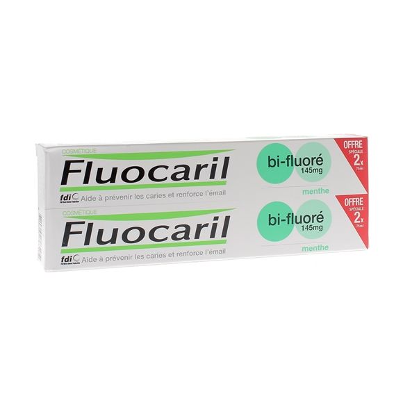 Dentifrice bi-fluoré 145 mg menthe Fluocaril - lot de 2 tubes de 75 ml