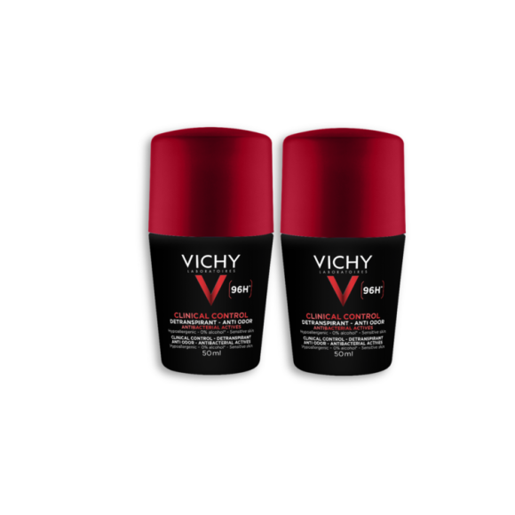 Déodorant détranspirant Clinical Control 96h Vichy Homme - lot de 2 rolls-on de 50ml