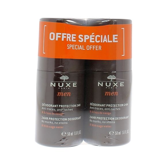 Déodorant protection 24H anti-traces et anti-tâches homme Nuxe - lot de 2 roll-on de 50 ml