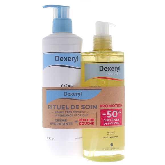 Dexeryl Crème sécheresses cutanées Pierre Fabre - flacon-pompe de 500g + huile de douche 500ml