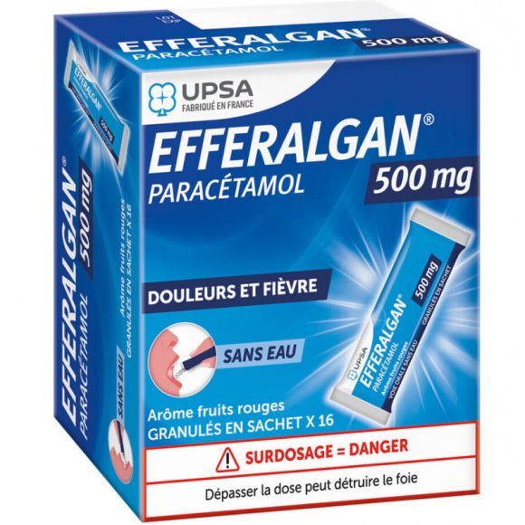 Efferalgan 500mg fruits rouges UPSA - boîte de 16 sticks de granulés sachets