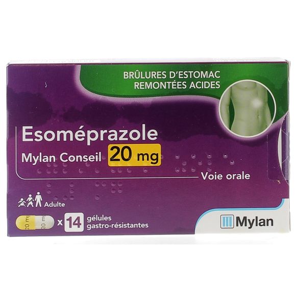 Esomeprazole Mylan Conseil 20mg - boîte de 14 gélules