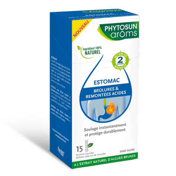 Estomac brûlures & remontées acides Phytosun Arôms - boîte de 15 sachets liquides