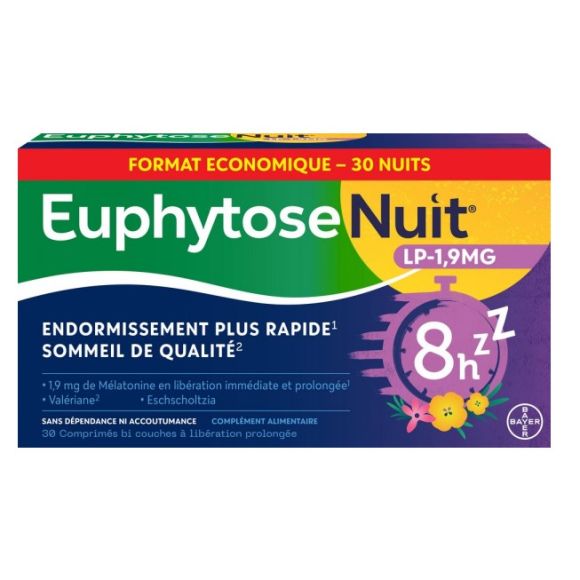 EuphytoseNuit® LP 1,9 mg mélatonine 30 comprimés à libération prolongée - boite de 24,8g