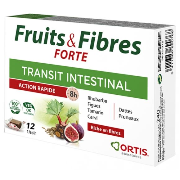 Fruits & Fibres Forte Transit intestinal Ortis - boite de 12 cubes à mâcher