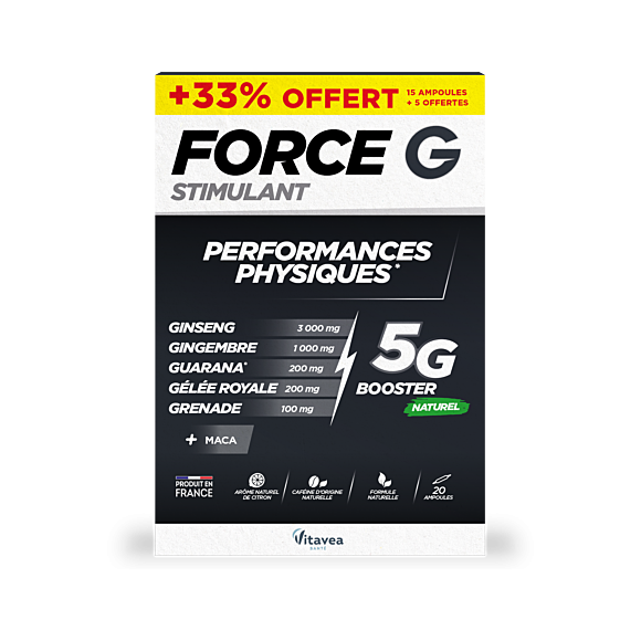 Force G stimulant performances physiques Vitavea - boite de 20 ampoules