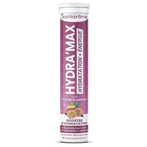 Hydra'max solution d'hydratation arôme fruit de la passion Santarome - 20 pastilles effervescentes