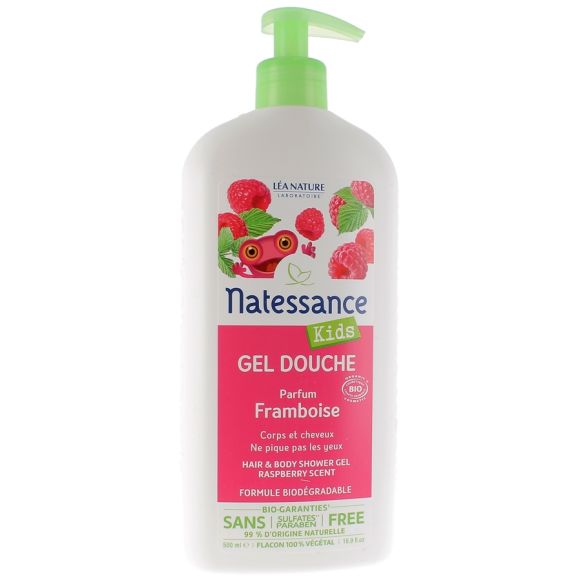 Gel douche bio framboise Natessance Kids - flacon pompe de 500 ml