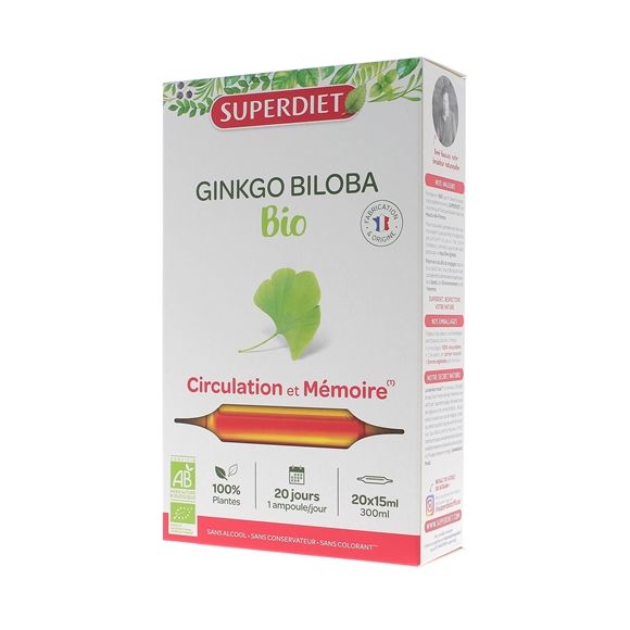 Ginkgo Biloba bio Super Diet - 20 ampoules de 15 ml