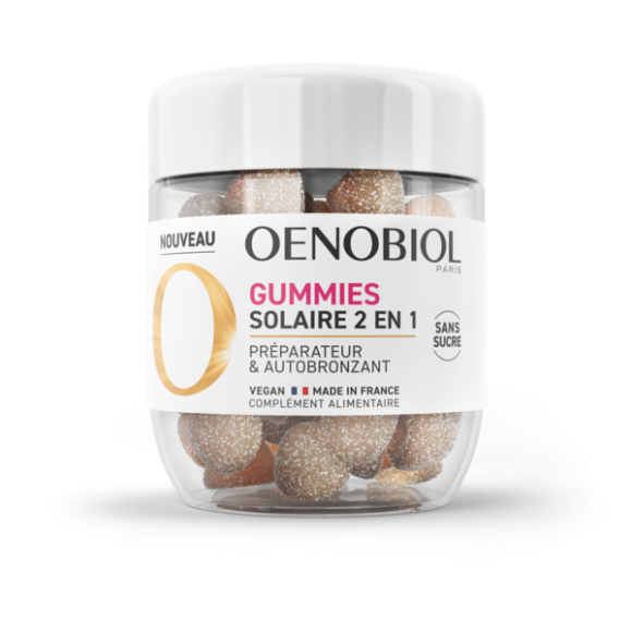 Gummies Solaire 2 en 1 préparateur & autobronzant Oenobiol - pot de 60 gummies