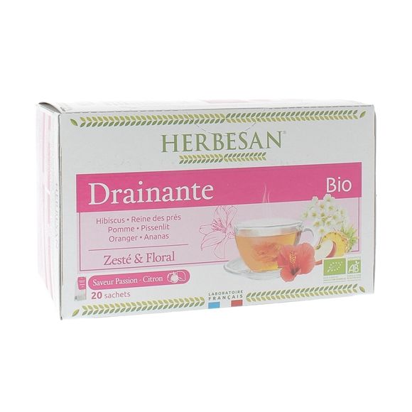 Infusion drainante BIO saveur passion citron Herbesan - boîte de 20 sachets