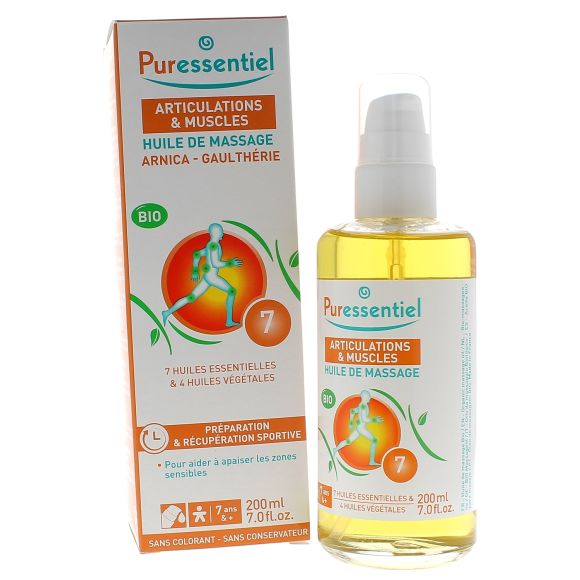 Articulations et muscles Huile de massage arnica et gaulthérie bio Puressentiel - flacon de 200 ml